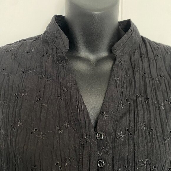 Jessica Black Embroidery 3/4 Sleeve Button Up Blouse Top Shirt Size Large 12 - Picture 6 of 9